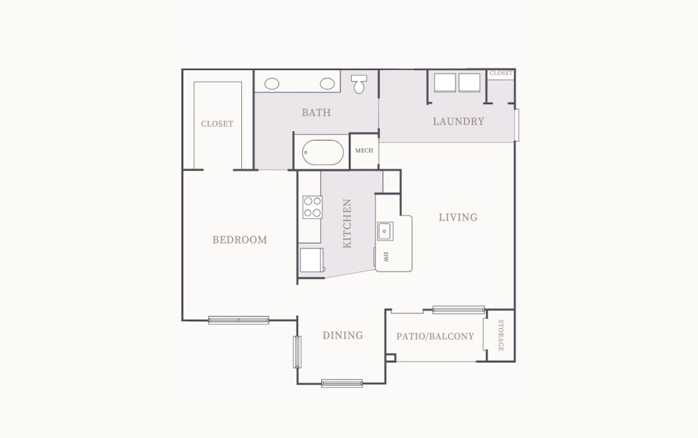 A1 - 1 bedroom floorplan layout with 1 bathroom and 858 square feet